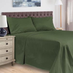 Superior Egyptian Cotton 400 Thread Count Bed Sheet Set, 1 Elastic Deep Pocket Fitted Sheet, 1 Flat Sheet, 1 Pillowcase, Soft Bedding, Luxury Sheets, Sateen Weave, Twin Size, White(Green)
