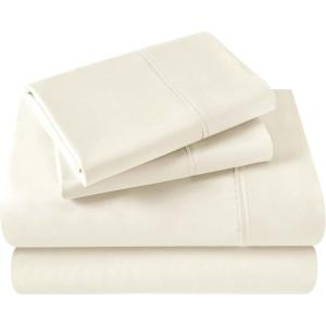 Superior Egyptian Cotton 400 Thread Count Bed Sheet Set, 1 Elastic Deep Pocket Fitted Sheet, 1 Flat Sheet, 1 Pillowcase, Soft Bedding, Luxury Sheets, Sateen Weave, Twin Size, White(A Ivory)