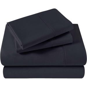 Superior Egyptian Cotton 400 Thread Count Bed Sheet Set, 1 Elastic Deep Pocket Fitted Sheet, 1 Flat Sheet, 1 Pillowcase, Soft Bedding, Luxury Sheets, Sateen Weave, Twin Size, White(Navy Blue)