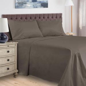 Superior Egyptian Cotton 400 Thread Count Bed Sheet Set, 1 Elastic Deep Pocket Fitted Sheet, 1 Flat Sheet, 2 Pillowcases, Soft Bedding, Luxury Sheets, Sateen Weave, Olympic Queen Size, Grey