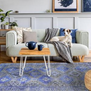 Superior Indoor Area Rug, Modern Floor Decor for Living, Family, Dining Room, Kitchen, Office Floors, Geometric Diamond Rugs, Cotton Backing, Ren Collection, 7′ 6″ x 9′ 6″, Sapphire Blue(Sapphire Blue)
