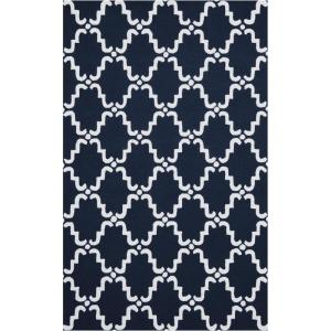 Superior Moroccan Lattice Wool Rug, 100% Wool Pile with Cotton Backing, Hand Hooked & Hand Tufted Luxury Rug, Geometric Trellis Pattern – Navy Blue & White, 5′ x 8′(Navy Blue/White)