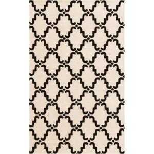 Superior Moroccan Lattice Wool Rug, 100% Wool Pile with Cotton Backing, Hand Hooked & Hand Tufted Luxury Rug, Geometric Trellis Pattern – Navy Blue & White, 5′ x 8′(Ivory/Chocolate)
