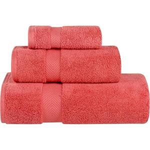 Superior Zero Twist 100% Cotton Towel Set, 3-Piece Set, Extra Soft Bath Towel, Face Towel and Hand Towel, Long-Staple Cotton Towels, Coral