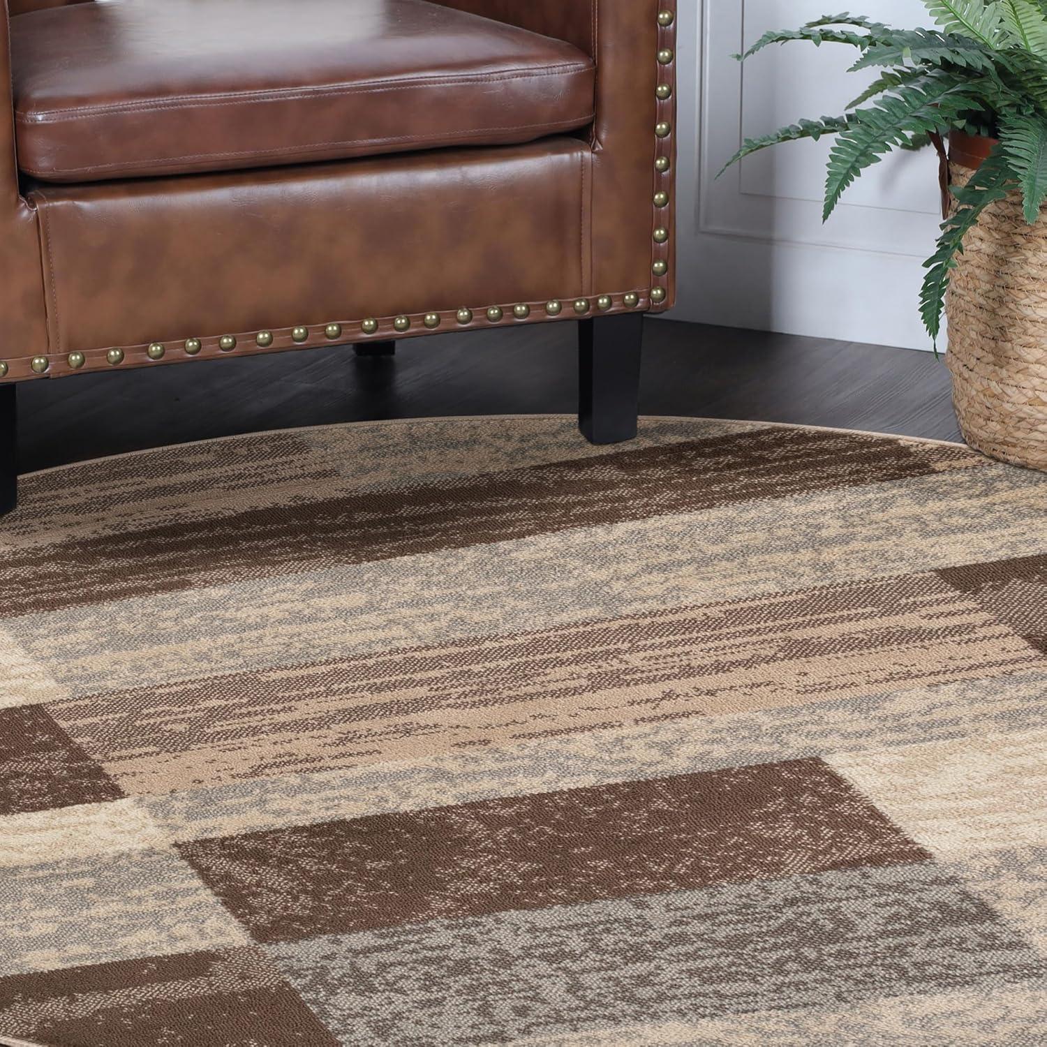 imageSuperior Indoor Area Rug Jute Backing Plush Modern Rugs for Entryway Kitchen Floors Office Floor Cover Color Block Rugs Rockwood Collection 5 Round Slate