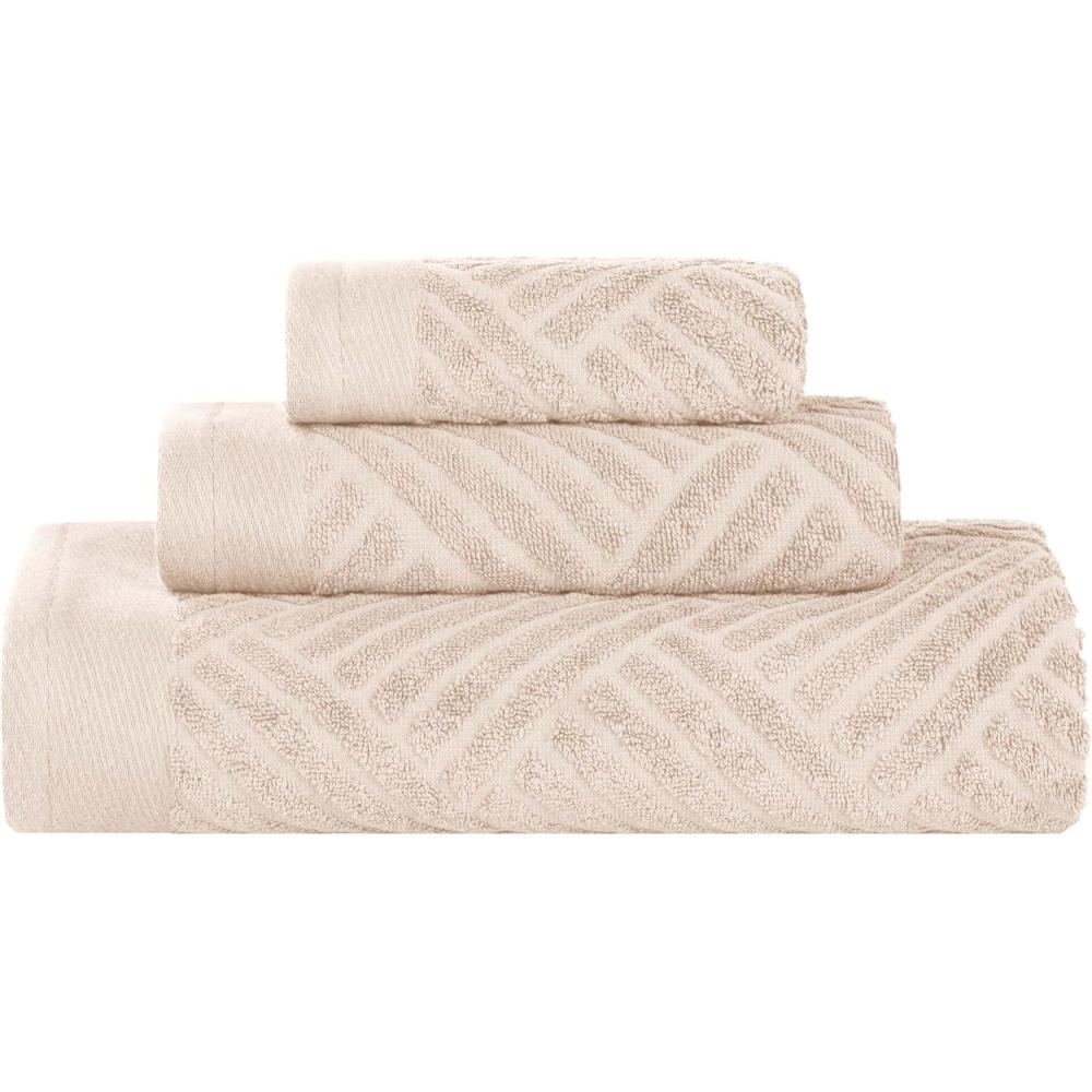 imageSuperior Basketweave Egyptian Cotton 3 Piece Towel Set Highly Absorbent Spa Basics Home Essentials Jacquard Border Solid Towels Includes 1 Bath Towel 1 Hand Towel 1 Face Towel Majestic PurpleIvory