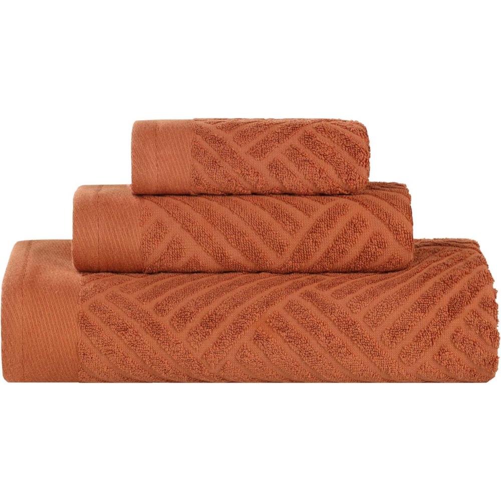 imageSuperior Basketweave Egyptian Cotton 3 Piece Towel Set Highly Absorbent Spa Basics Home Essentials Jacquard Border Solid Towels Includes 1 Bath Towel 1 Hand Towel 1 Face Towel Majestic PurplePecan