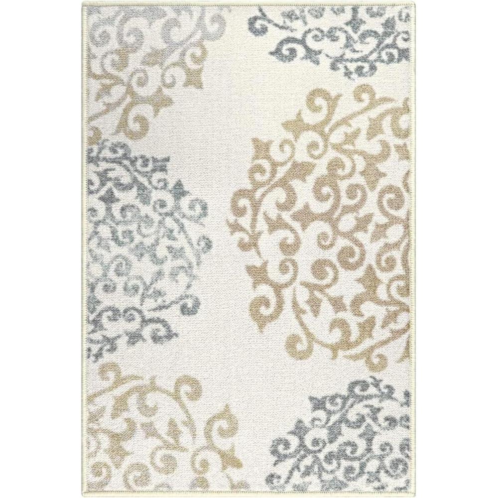 imageSuperior Indoor NonSlip Area Rug Floral Home Floor Decor for Bedroom Living Room Dining Room Entryway Kitchen Office Machine Washable Rugs Amber Collection 5 x 8 IvoryIvory