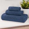 Superior Basketweave Egyptian Cotton 3 Piece Towel Set, Highly Absorbent, Spa Basics, Home Essentials, Jacquard Border, Solid Towels Includes; 1 Bath Towel, 1 Hand Towel, 1 Face Towel, Majestic Purple(Royal Blue)