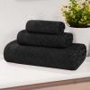 Superior Basketweave Egyptian Cotton 3 Piece Towel Set, Highly Absorbent, Spa Basics, Home Essentials, Jacquard Border, Solid Towels Includes; 1 Bath Towel, 1 Hand Towel, 1 Face Towel, Majestic Purple(Black)