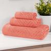 Superior Basketweave Egyptian Cotton 3 Piece Towel Set, Highly Absorbent, Spa Basics, Home Essentials, Jacquard Border, Solid Towels Includes; 1 Bath Towel, 1 Hand Towel, 1 Face Towel, Majestic Purple(Coral)