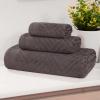 Superior Basketweave Egyptian Cotton 3 Piece Towel Set, Highly Absorbent, Spa Basics, Home Essentials, Jacquard Border, Solid Towels Includes; 1 Bath Towel, 1 Hand Towel, 1 Face Towel, Majestic Purple(Grey)