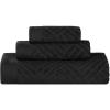 Superior Basketweave Egyptian Cotton 3 Piece Towel Set, Highly Absorbent, Spa Basics, Home Essentials, Jacquard Border, Solid Towels Includes; 1 Bath Towel, 1 Hand Towel, 1 Face Towel, Majestic Purple(Black)