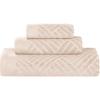 Superior Basketweave Egyptian Cotton 3 Piece Towel Set, Highly Absorbent, Spa Basics, Home Essentials, Jacquard Border, Solid Towels Includes; 1 Bath Towel, 1 Hand Towel, 1 Face Towel, Majestic Purple(Ivory)
