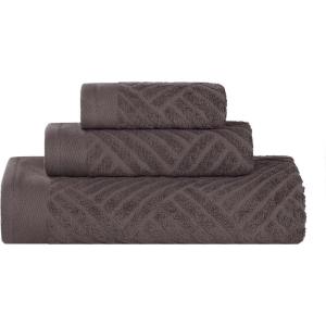 Superior Basketweave Egyptian Cotton 3 Piece Towel Set, Highly Absorbent, Spa Basics, Home Essentials, Jacquard Border, Solid Towels Includes; 1 Bath Towel, 1 Hand Towel, 1 Face Towel, Majestic Purple(Grey)