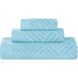 Superior Basketweave Egyptian Cotton 3 Piece Towel Set, Highly Absorbent, Spa Basics, Home Essentials, Jacquard Border, Solid Towels Includes; 1 Bath Towel, 1 Hand Towel, 1 Face Towel, Majestic Purple(Sky Blue)