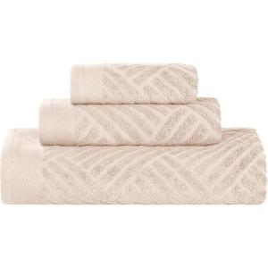 Superior Basketweave Egyptian Cotton 3 Piece Towel Set, Highly Absorbent, Spa Basics, Home Essentials, Jacquard Border, Solid Towels Includes; 1 Bath Towel, 1 Hand Towel, 1 Face Towel, Majestic Purple(Ivory)