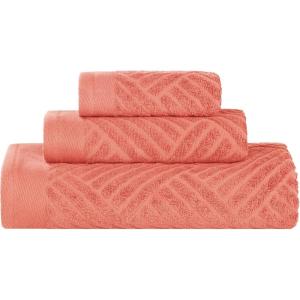 Superior Basketweave Egyptian Cotton 3 Piece Towel Set, Highly Absorbent, Spa Basics, Home Essentials, Jacquard Border, Solid Towels Includes; 1 Bath Towel, 1 Hand Towel, 1 Face Towel, Majestic Purple(Coral)