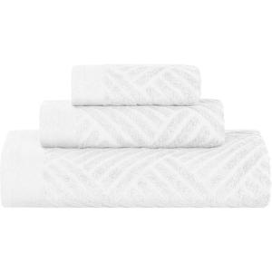 Superior Basketweave Egyptian Cotton 3 Piece Towel Set, Highly Absorbent, Spa Basics, Home Essentials, Jacquard Border, Solid Towels Includes; 1 Bath Towel, 1 Hand Towel, 1 Face Towel, Majestic Purple(White)