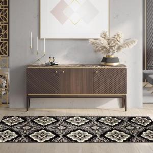 Superior Indoor Runner Rug, Jute Backing, Medallion Area Rugs for Hallway, Living Room, Kitchen Floors, Bedroom, Plush Floor Cover, Traditional Style, Crawford Collection, 2′ 7″ x 8′, Black Ivory(Black – Z)