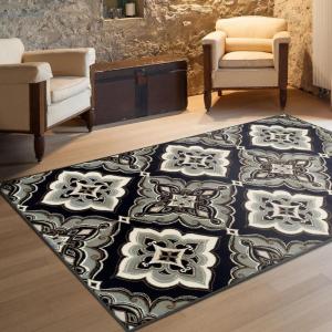 Superior Indoor Runner Rug, Jute Backing, Medallion Area Rugs for Hallway, Living Room, Kitchen Floors, Bedroom, Plush Floor Cover, Traditional Style, Crawford Collection, 2′ 7″ x 8′, Black Ivory(Black)