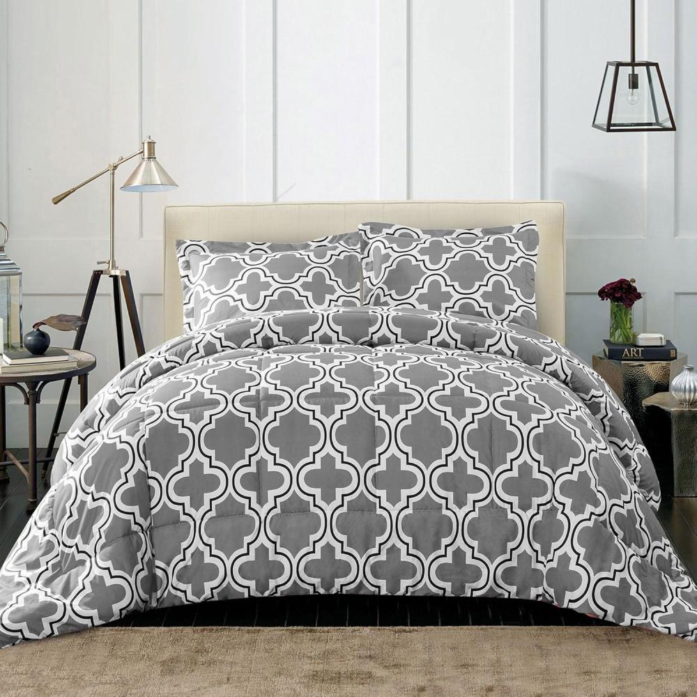 imageSuperior Trellis Comforter Set with Pillow Shams Luxurious amp Soft Microfiber with Down Alternative Fill Contemporary Geometric Trellis Design  TwinTwin XL Bedding Set TealGrey