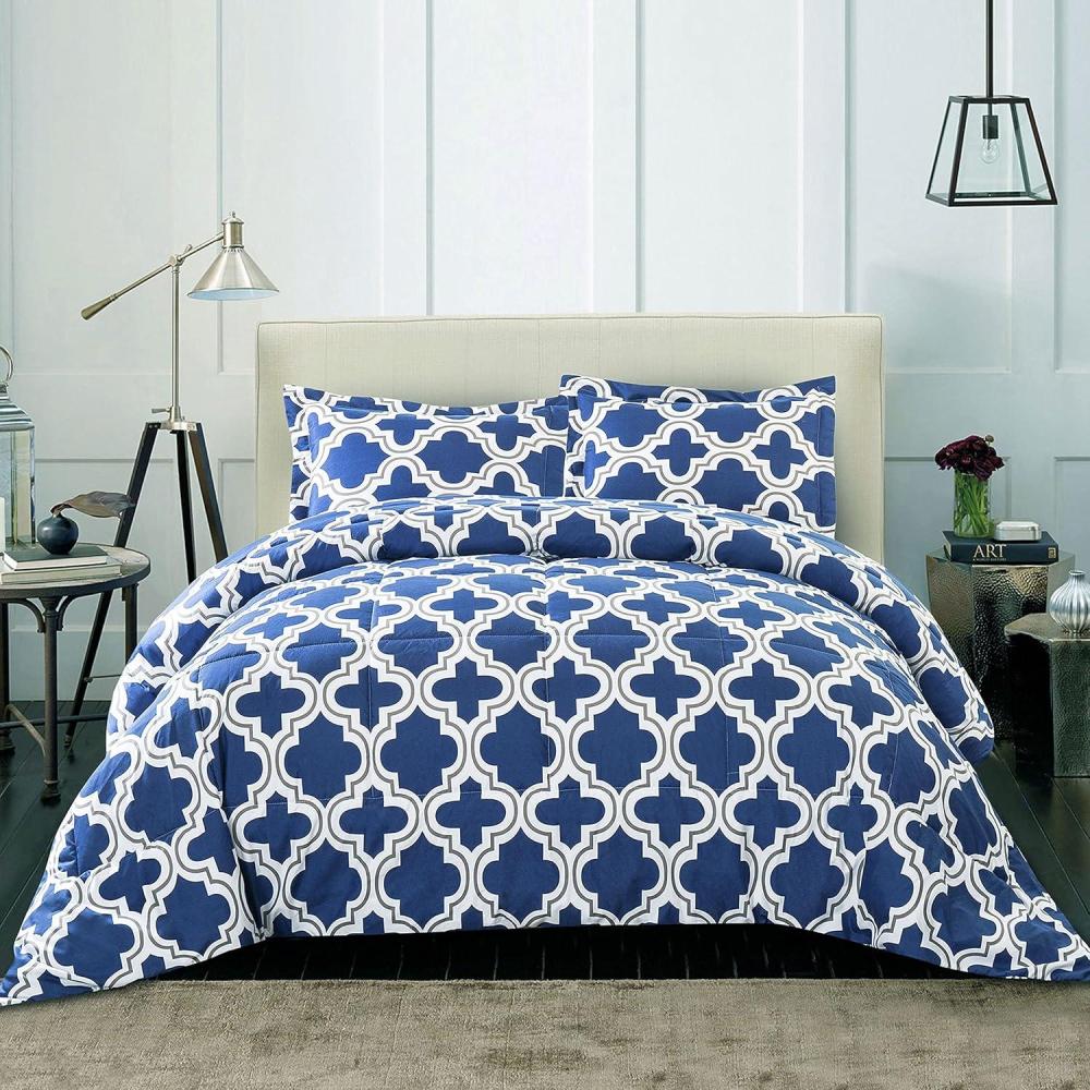 imageSuperior Trellis Comforter Set with Pillow Shams Luxurious amp Soft Microfiber with Down Alternative Fill Contemporary Geometric Trellis Design  TwinTwin XL Bedding Set TealNavy Blue