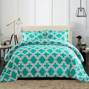 Superior Trellis Comforter Set with Pillow Shams, Luxurious & Soft Microfiber with Down Alternative Fill, Contemporary Geometric Trellis Design – Twin/Twin XL Bedding Set, Teal(Teal)
