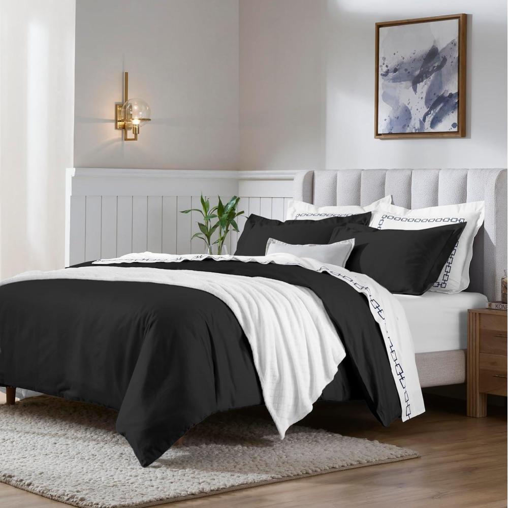 imageSuperior Egyptian Cotton 650 Thread Count Duvet Cover Set Bed Covers Includes 1 Duvet Cover 2 Pillow Shams Bedding Essentials Master Guest Hotel Bedroom Decor KingCalifornia King SageBlack