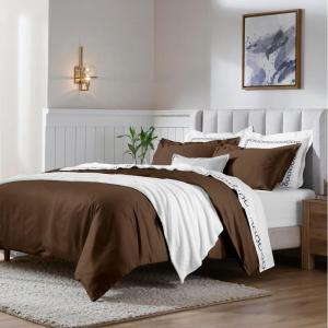 Superior Egyptian Cotton 650 Thread Count Duvet Cover Set, Bed Covers, Includes 1 Duvet Cover, 2 Pillow Shams, Bedding Essentials, Master, Guest, Hotel Bedroom Decor, King/California King, Sage(Chocolate)