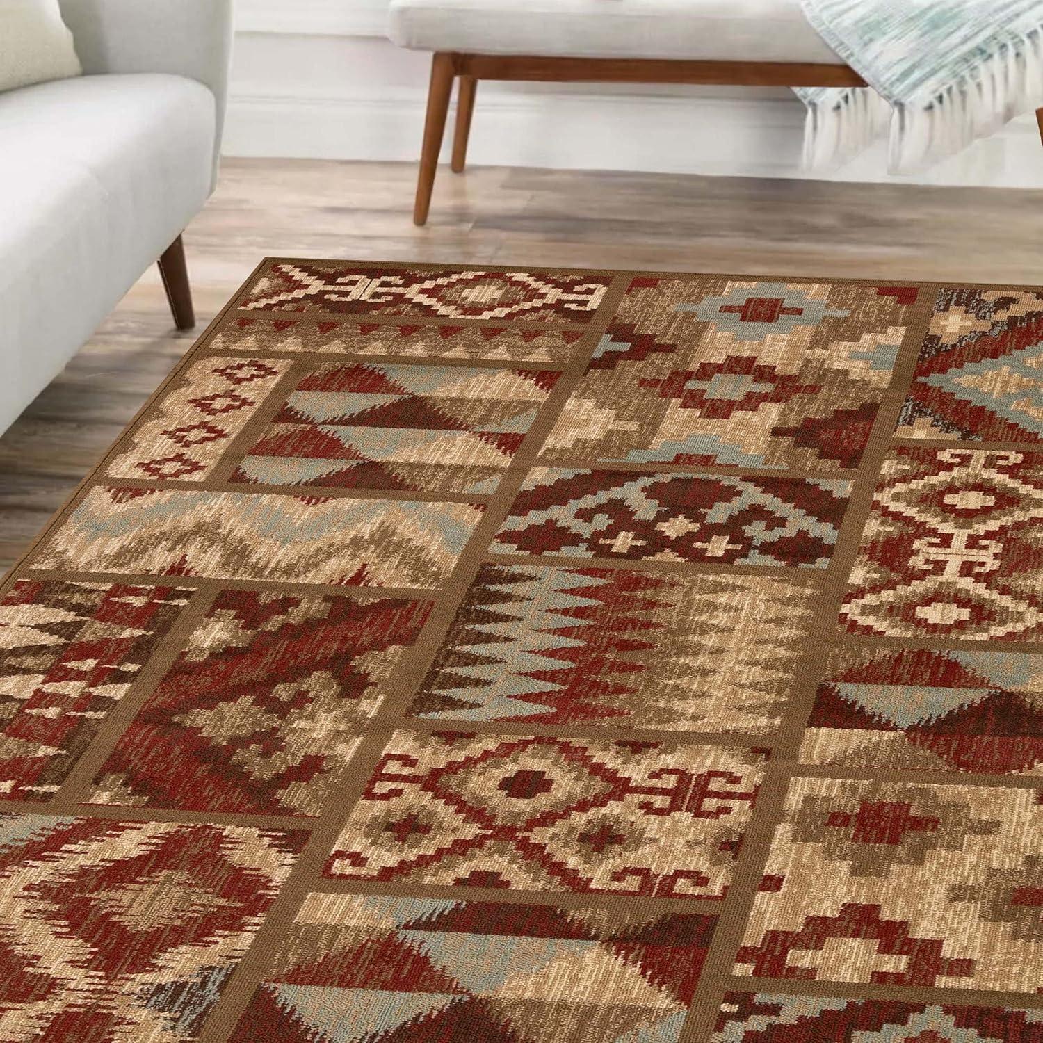 imageSuperior Indoor Area Rug Jute Backing Color Block Rugs for Entryway Living Room Floors Office Floor Cover Modern Southwestern Geometric Rug Berlin Collection 4 x 6 Beige Maroon