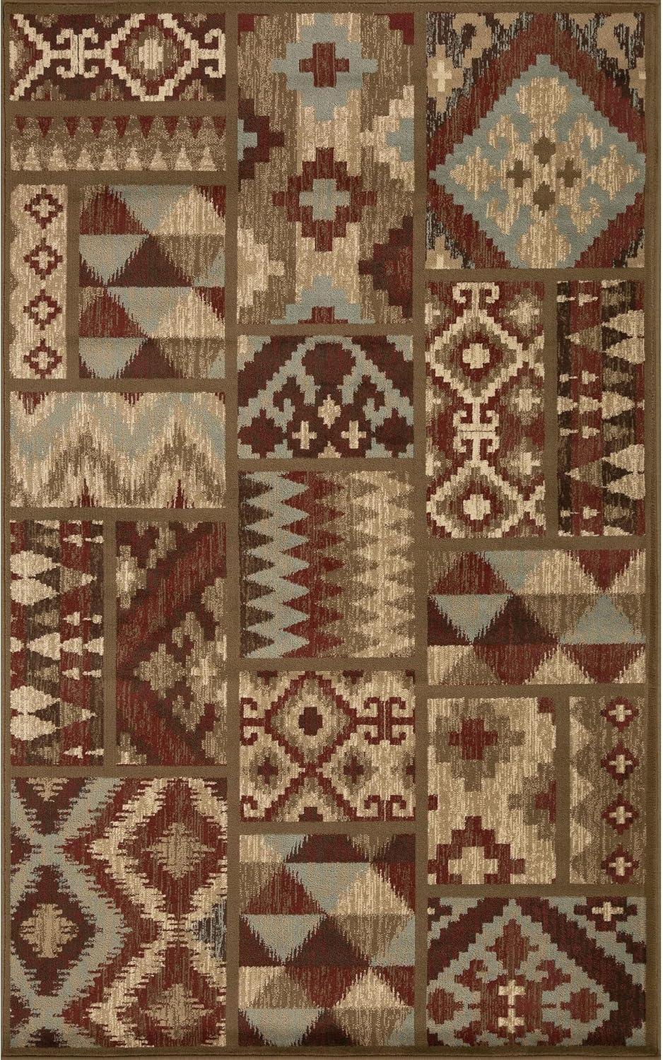 imageSuperior Indoor Area Rug Jute Backing Color Block Rugs for Entryway Living Room Floors Office Floor Cover Modern Southwestern Geometric Rug Berlin Collection 4 x 6 Beige Maroon