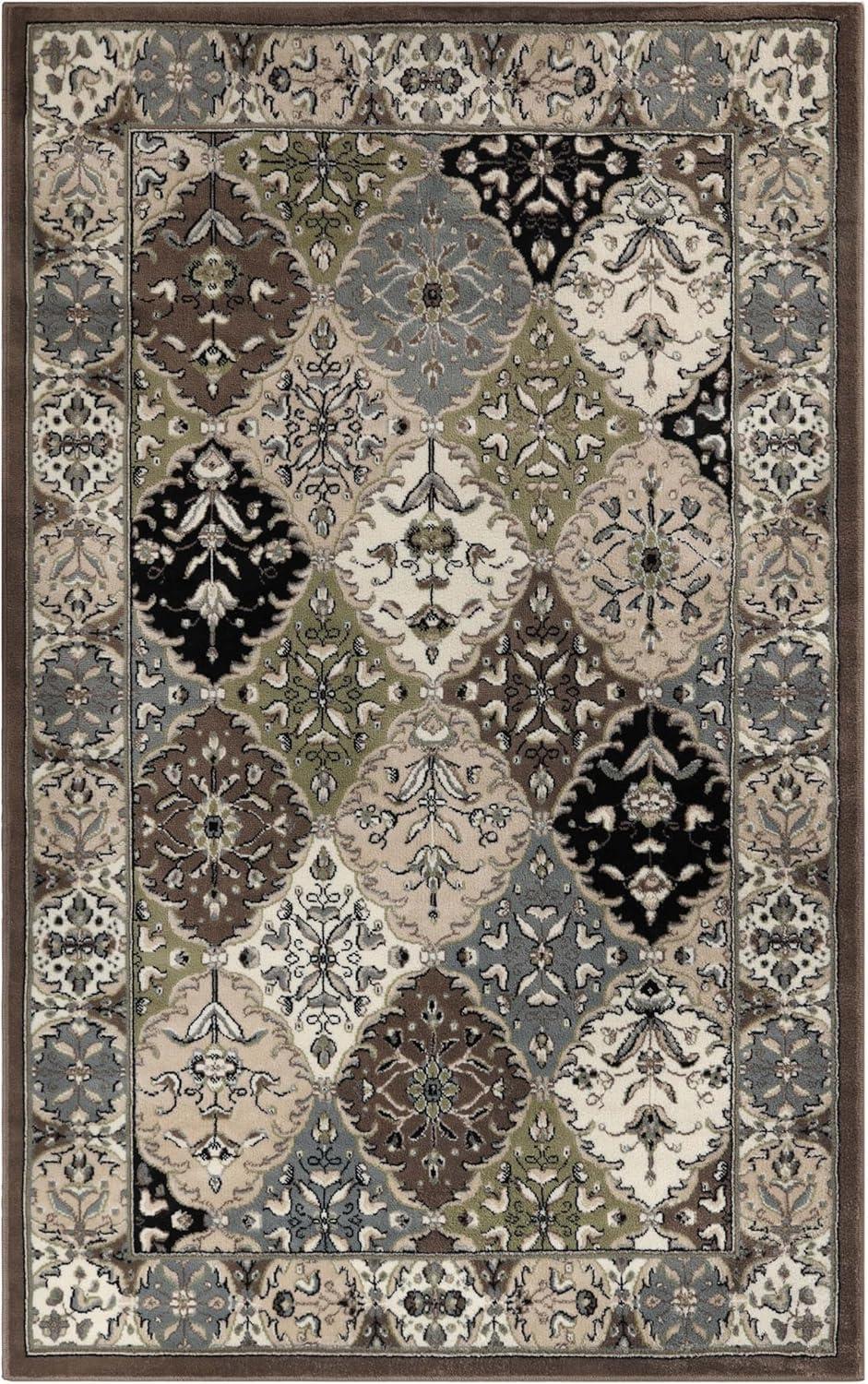 imageSuperior Indoor Area Rug Jute Backing Modern Patchwork Floor Decor for Office Dining Kitchen Floors Entryway Floral Damask Rugs Paloma Collection 8 6 x 11 6 Chocolate