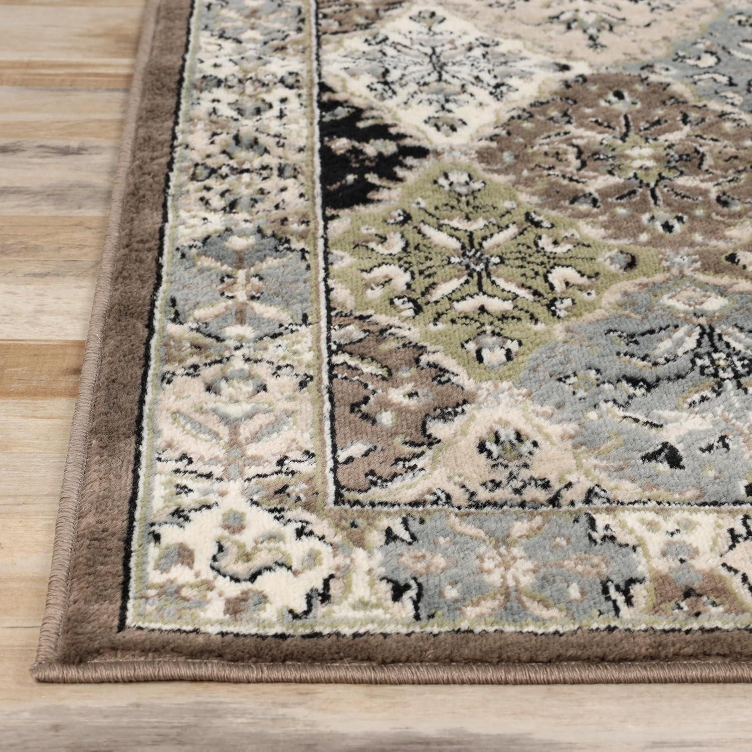 imageSuperior Indoor Area Rug Jute Backing Modern Patchwork Floor Decor for Office Dining Kitchen Floors Entryway Floral Damask Rugs Paloma Collection 8 6 x 11 6 Chocolate