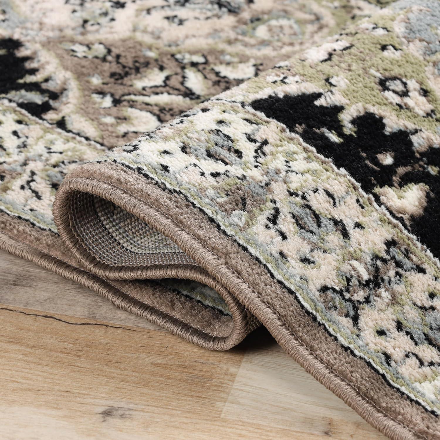 imageSuperior Indoor Area Rug Jute Backing Modern Patchwork Floor Decor for Office Dining Kitchen Floors Entryway Floral Damask Rugs Paloma Collection 8 6 x 11 6 Chocolate