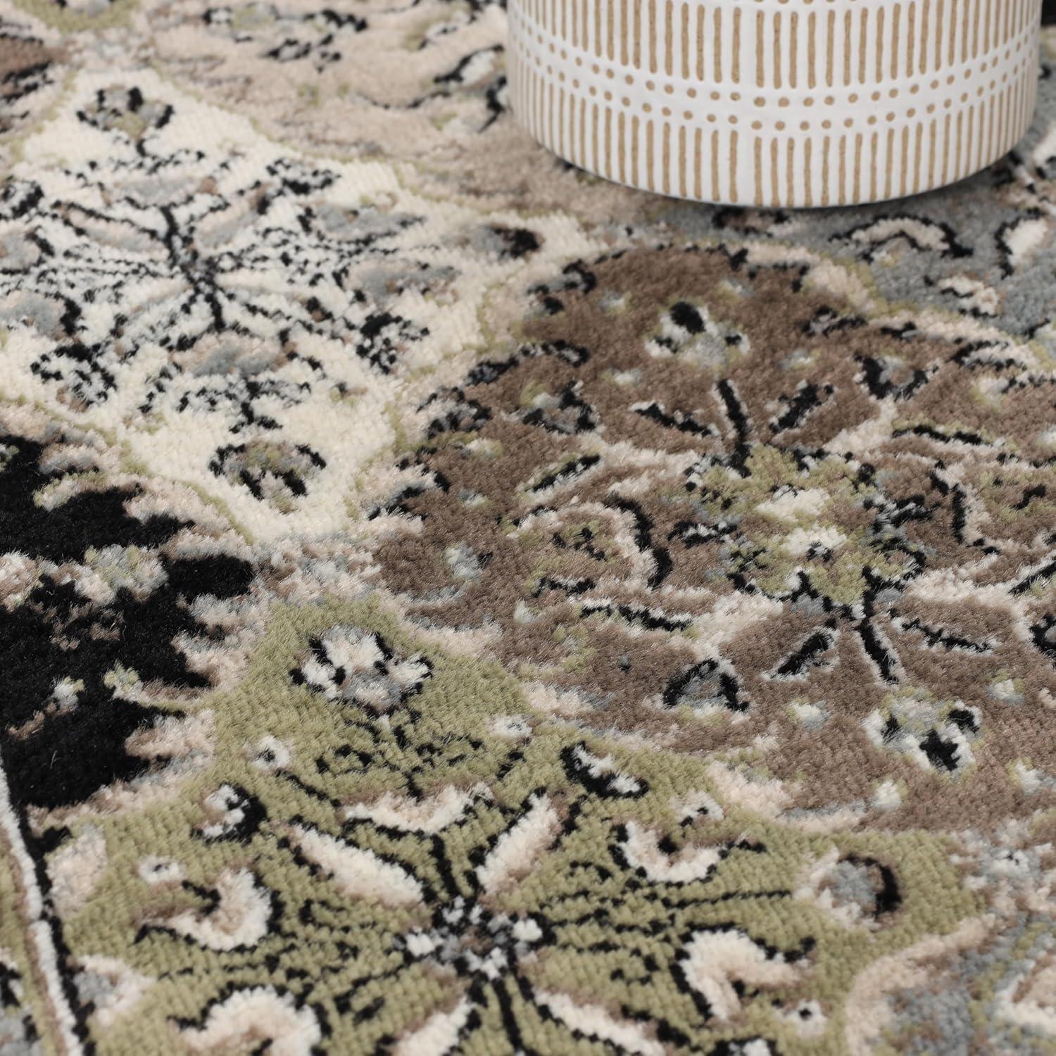 imageSuperior Indoor Area Rug Jute Backing Modern Patchwork Floor Decor for Office Dining Kitchen Floors Entryway Floral Damask Rugs Paloma Collection 8 6 x 11 6 Chocolate