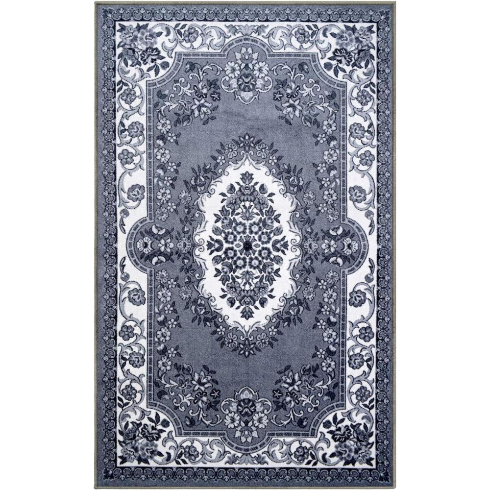 imageSuperior Aberdare Traditional Floral Indoor Area Rug for Living Room Bedroom Office Kitchen Dining Washable Rugs Foam Backing Seraphina Collection 4 x 6 BlackWhite5 x 8 Feet