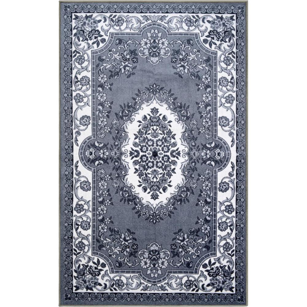 imageSuperior Aberdare Traditional Floral Indoor Area Rug for Living Room Bedroom Office Kitchen Dining Washable Rugs Foam Backing Seraphina Collection 4 x 6 BlackWhite2 x 3