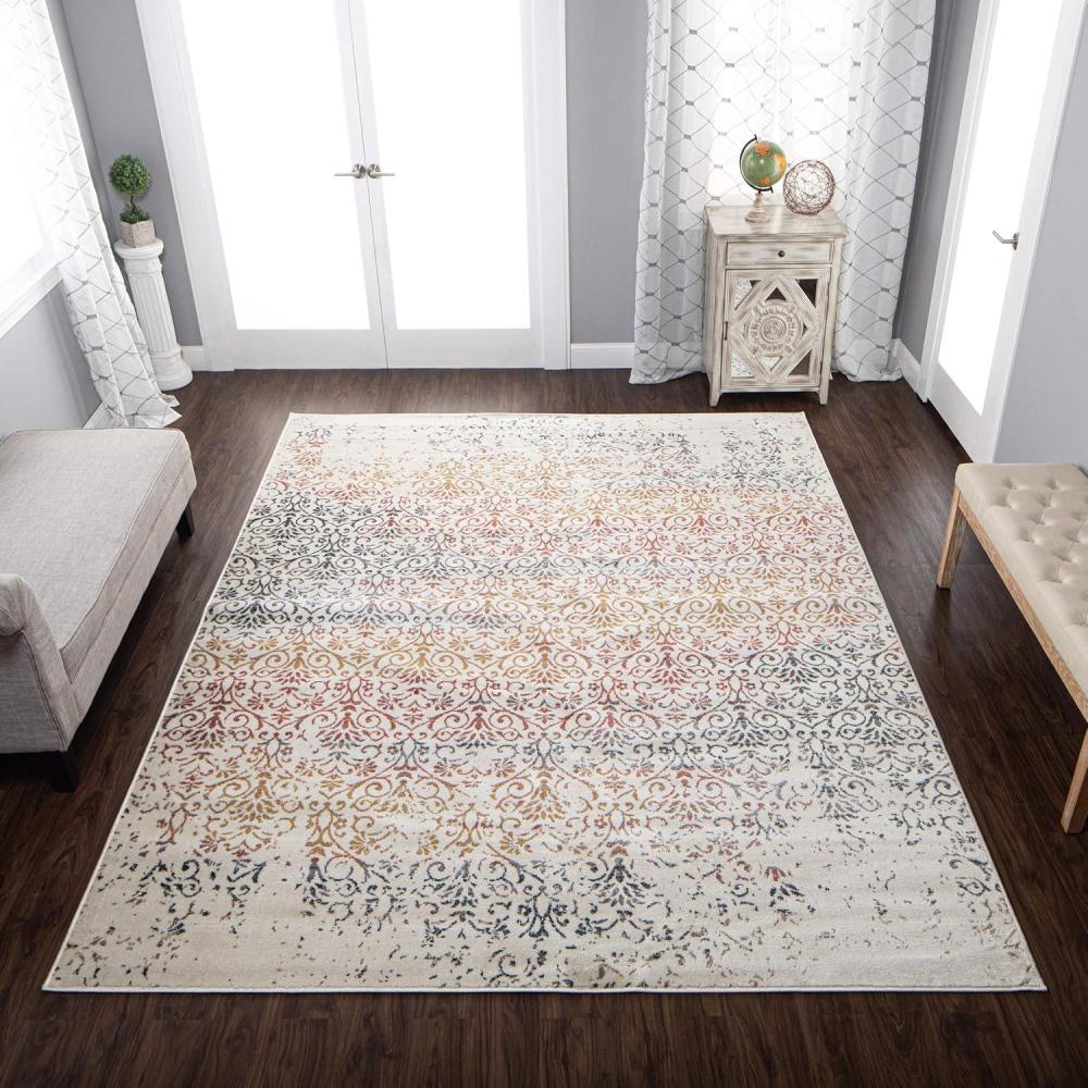 imageSuperior Ulani Distressed Damask Indoor 5 x 8 Area Rug Perfect for LivingDining Room Bedroom Farmhouse Kitchen Under Table Clearance Durable Rugs for Home and Office On Tile amp Carpet Bone