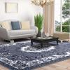 Superior Aberdare Traditional Floral Indoor Area Rug for Living Room, Bedroom, Office, Kitchen, Dining, Washable Rugs, Foam Backing, Seraphina Collection, 4′ x 6′, Black-White(5 x 8 Feet)