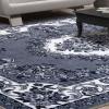Superior Aberdare Traditional Floral Indoor Area Rug for Living Room, Bedroom, Office, Kitchen, Dining, Washable Rugs, Foam Backing, Seraphina Collection, 4′ x 6′, Black-White(4′ x 6′)
