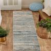 Superior Indoor Large Area Rug, Pastel Striped Design, Decor for Bedroom, Living Room, Kitchen, Entryway, Office, Dining, Laundry, Dorm, Floor Throw, Jute Backing, Montauk Collection, 2′ 7″ x 8′, Blue