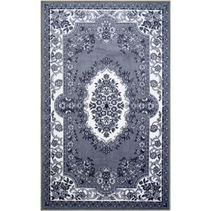 Superior Aberdare Traditional Floral Indoor Area Rug for Living Room, Bedroom, Office, Kitchen, Dining, Washable Rugs, Foam Backing, Seraphina Collection, 4′ x 6′, Black-White(4′ x 6′)