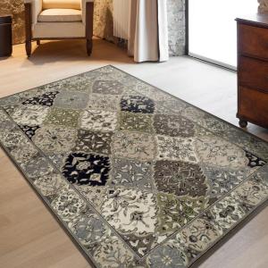 Superior Indoor Area Rug, Jute Backing, Modern Patchwork Floor Decor for Office, Dining, Kitchen Floors, Entryway, Floral Damask Rugs, Paloma Collection, 8′ 6″ x 11′ 6″, Chocolate