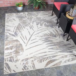 Superior Indoor Outdoor Area Rug, Floor Decor Perfect for Patio, Pool, Deck, Kitchen, Entryway, Tropical Leaves Coastal Style Rug, Siesta Collection, 5′ 2″ x 7′ 2″, Slate
