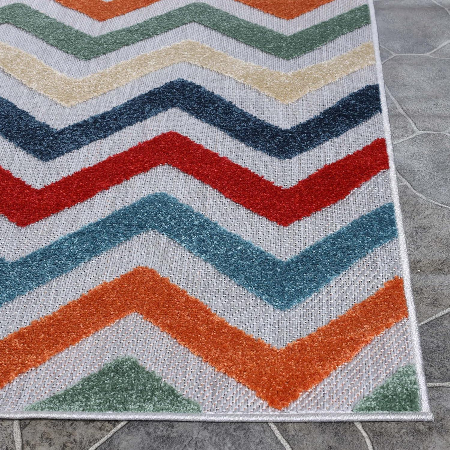 imageSuperior Indoor Outdoor Area Rug Perfect for Patio Poolside Backyard Mudroom Washable Easy Clean ZigZag Chevron Collection 56x8 Multicolor
