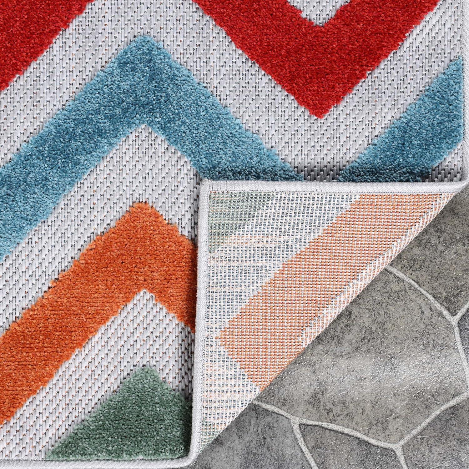 imageSuperior Indoor Outdoor Area Rug Perfect for Patio Poolside Backyard Mudroom Washable Easy Clean ZigZag Chevron Collection 56x8 Multicolor