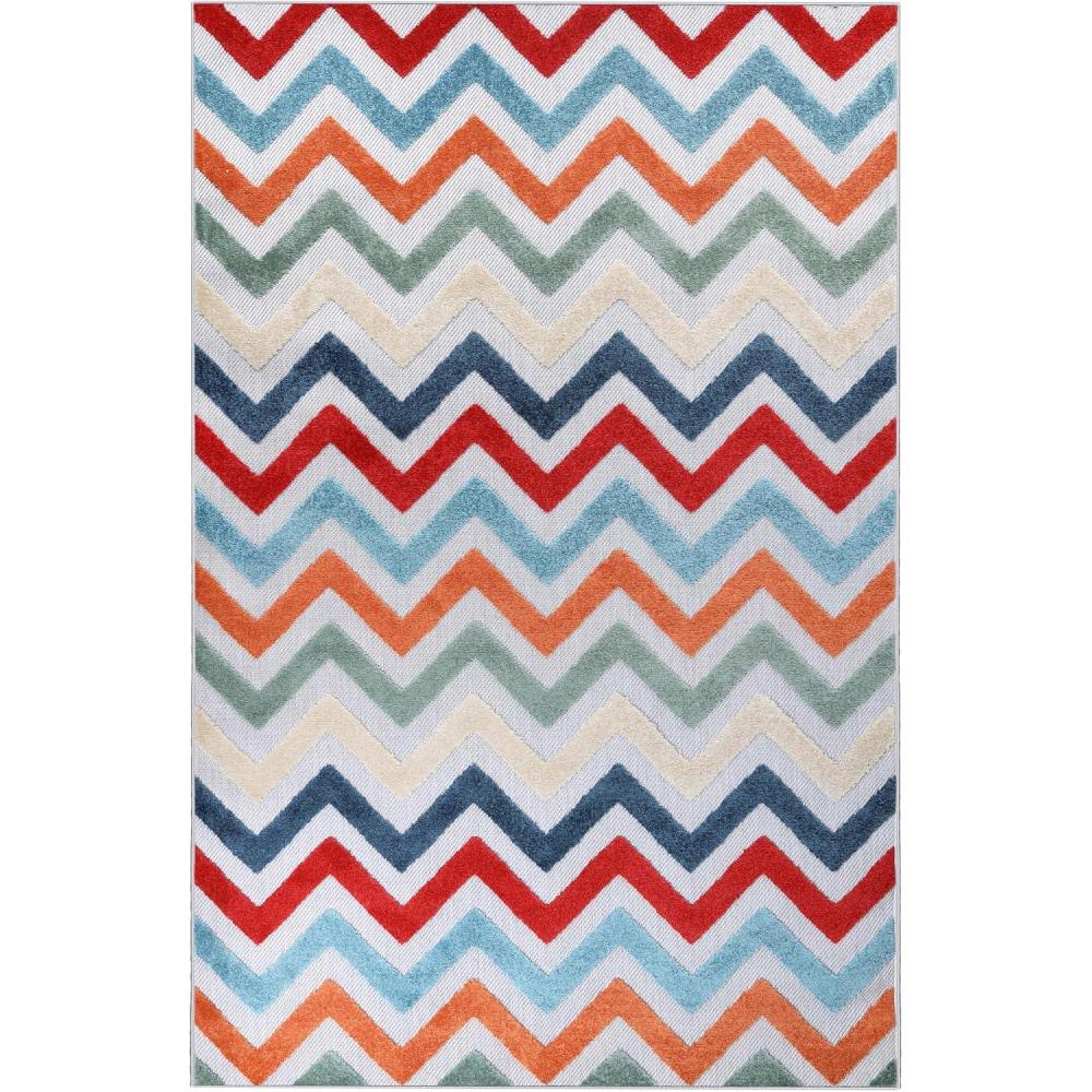 imageSuperior Indoor Outdoor Area Rug Perfect for Patio Poolside Backyard Mudroom Washable Easy Clean ZigZag Chevron Collection 56x8 Multicolor