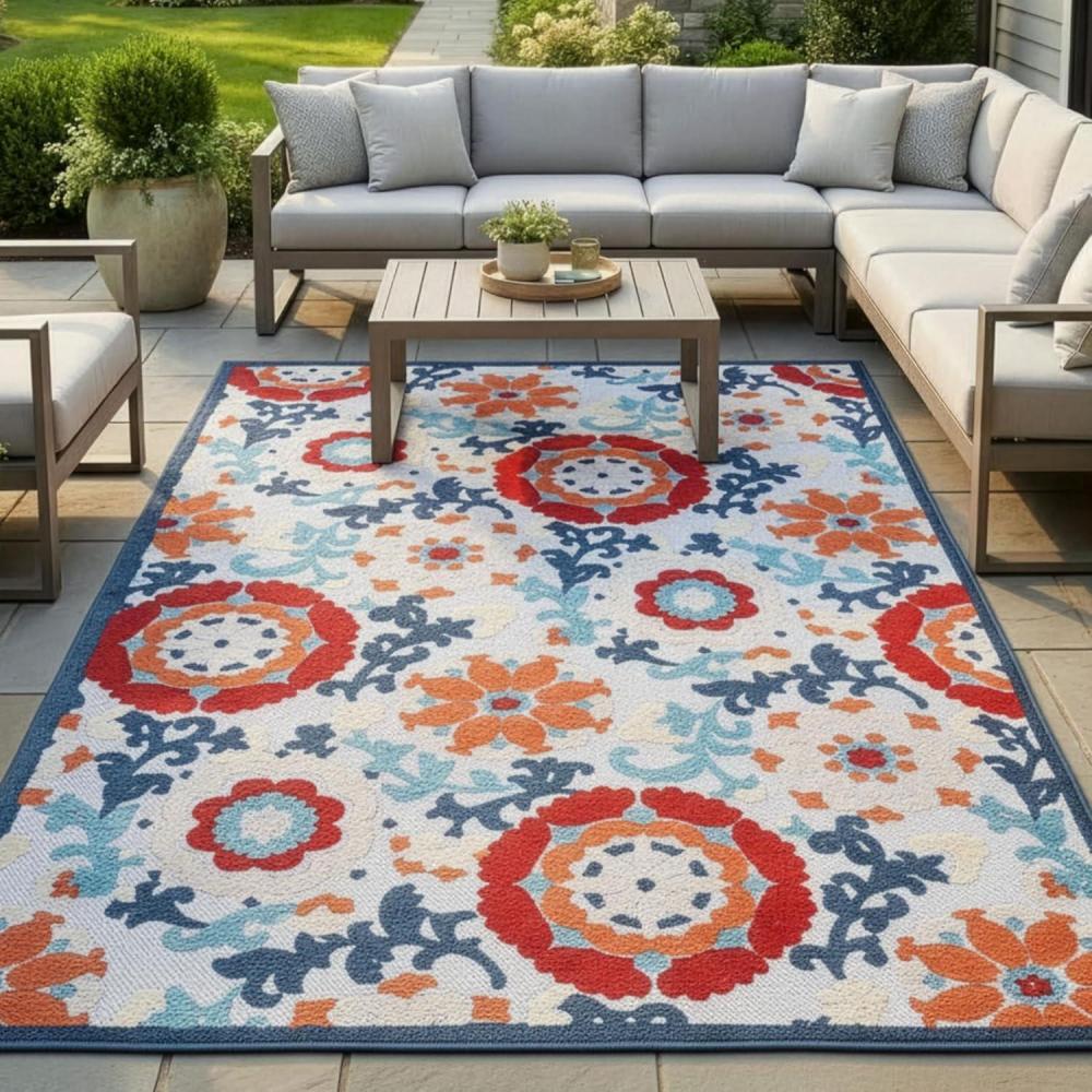 imageSuperior Indoor Outdoor Area Rug Perfect for Patio Poolside Backyard Porch Easy Clean Washable Ideal for High Traffic Areas Non Skid Floral Design Petunia Collection 8x10 Multicolor