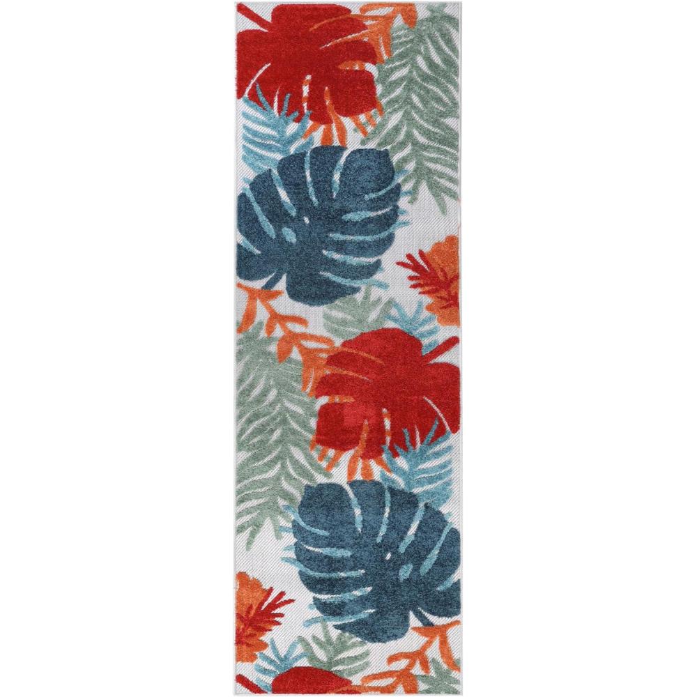 imageSuperior Indoor Outdoor Area Rug Perfect for Patio Poolside Backyard Porch Easy Clean Washable Non Skid Oversized Tropical Leaves Waikiki Collection 3x5 Multicolor